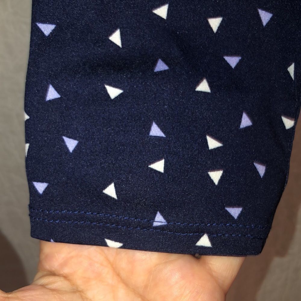 Nina Leonard S Jersey Crew Neck Quarter Sleeve Midi Dress Navy White Lilac Print - Picture 6 of 16